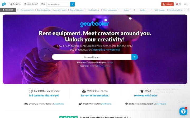 Screenshot of gearbooker.com