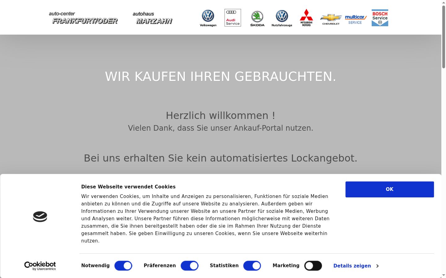 Screenshot del banner di consenso mostrato prima di qualsiasi interazione