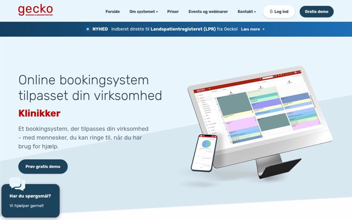 Screenshot of geckobooking.dk