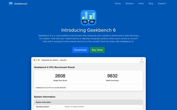 Zrzut ekranu geekbench.com