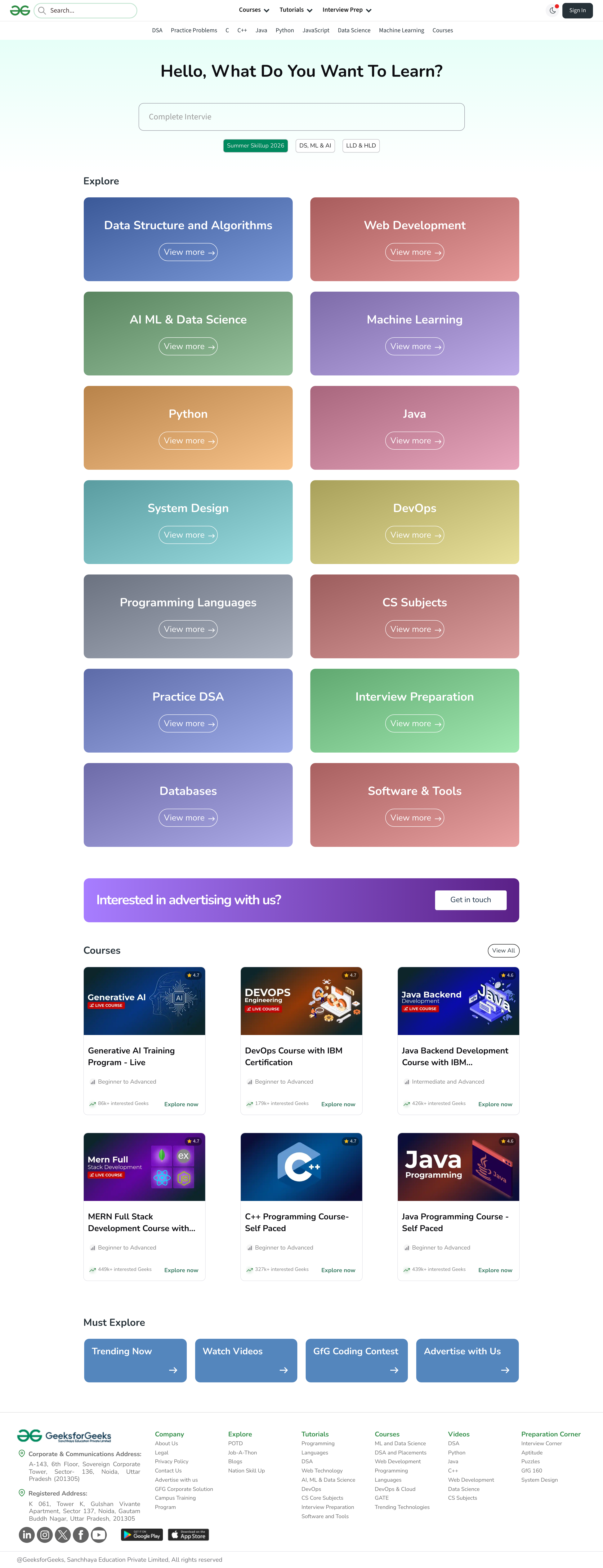 Screenshot of geeksforgeeks.org