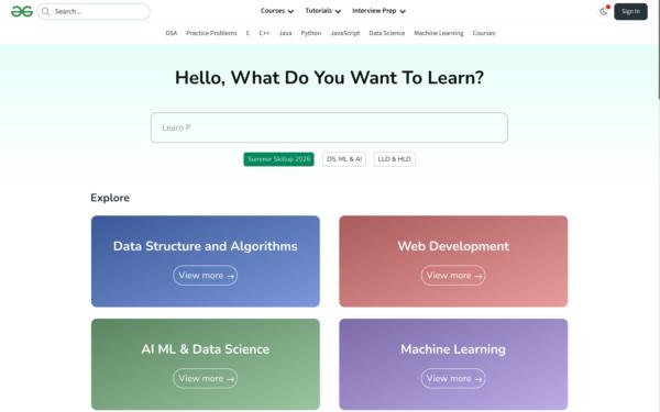 Screenshot of geeksforgeeks.org