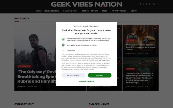Screenshot of geekvibesnation.com