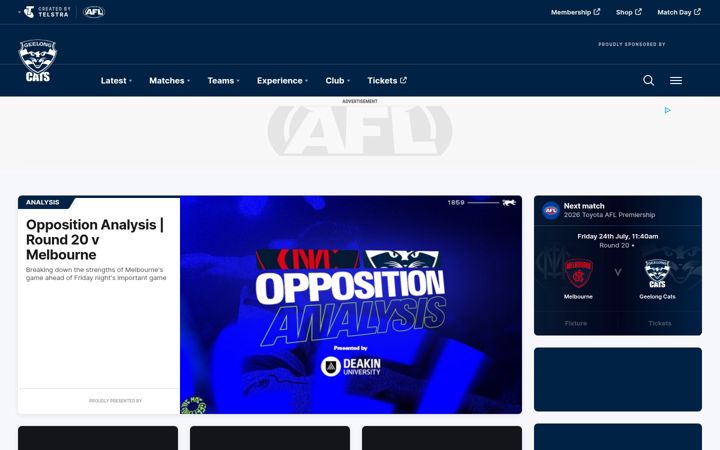 Capture d'écran de geelongcats.com.au