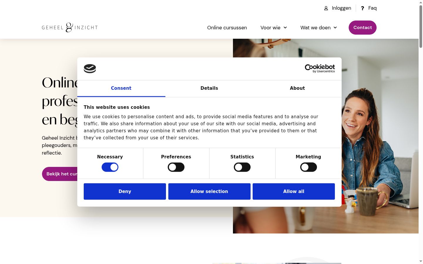 Screenshot del banner di consenso mostrato prima di qualsiasi interazione