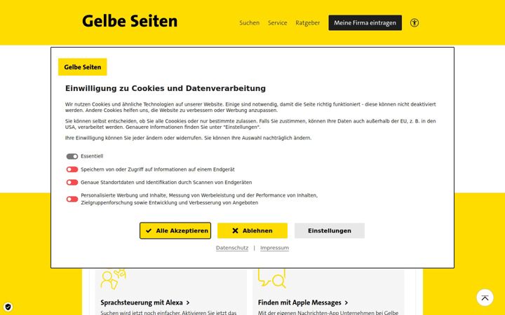 Екранна снимка на gelbeseiten.de