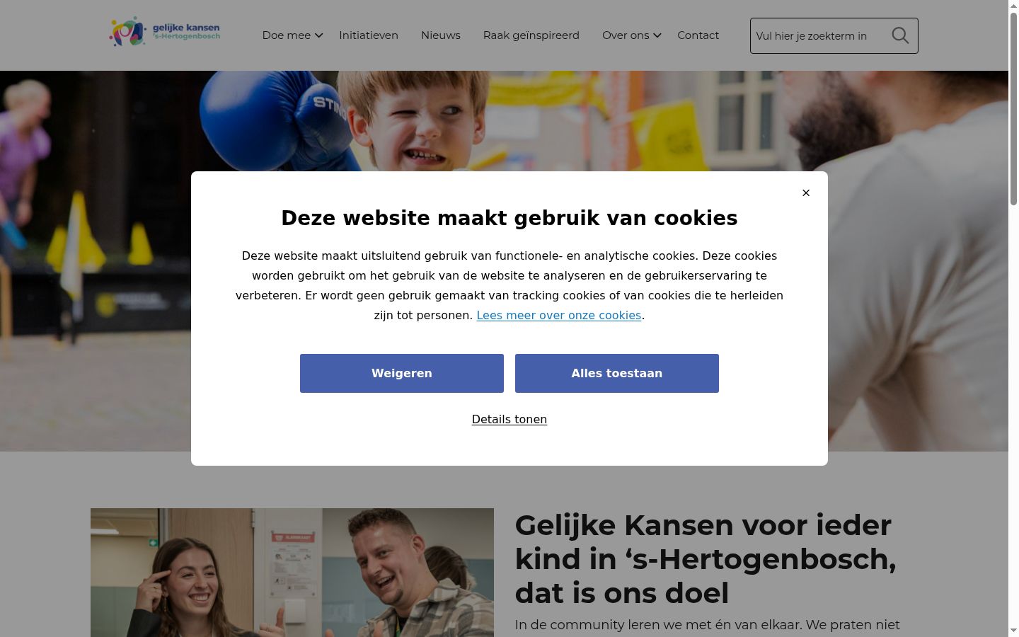 Screenshot van de toestemmingsbanner zoals getoond vóór enige interactie