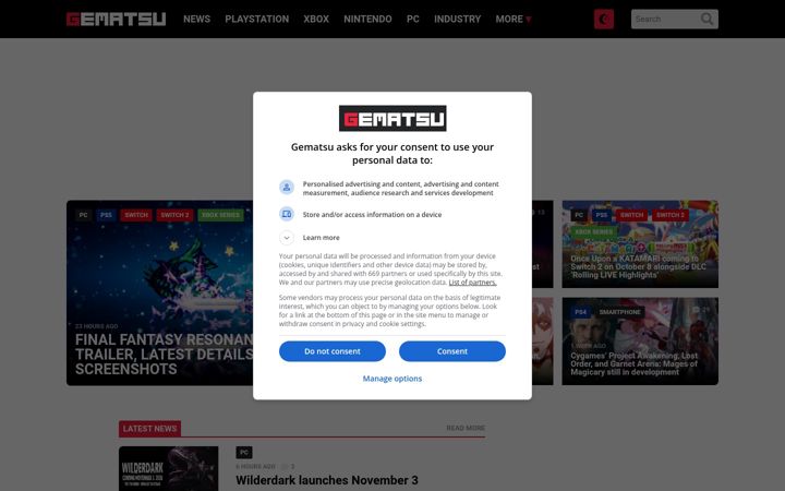 Captură de ecran a gematsu.com