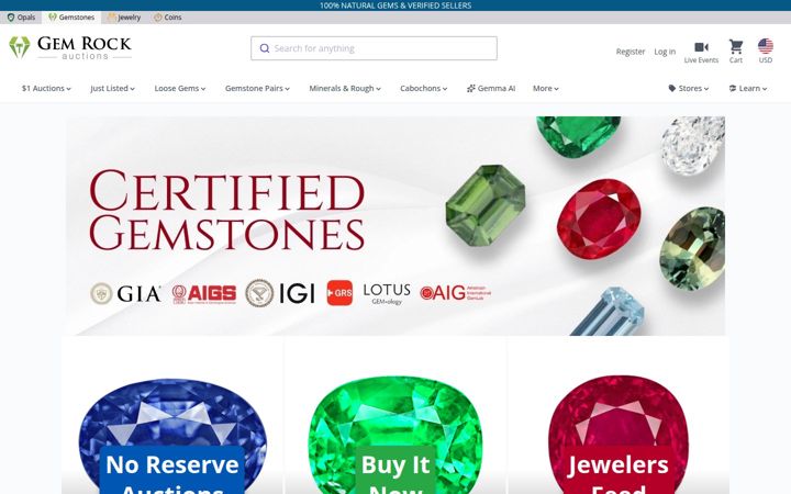 Snimka zaslona za gemrockauctions.com