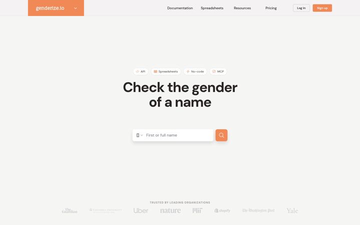 Kuvakaappaus sivustosta genderize.io