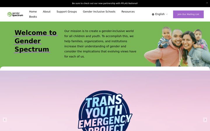 Screenshot of genderspectrum.org
