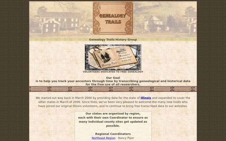 Screenshot of genealogytrails.com