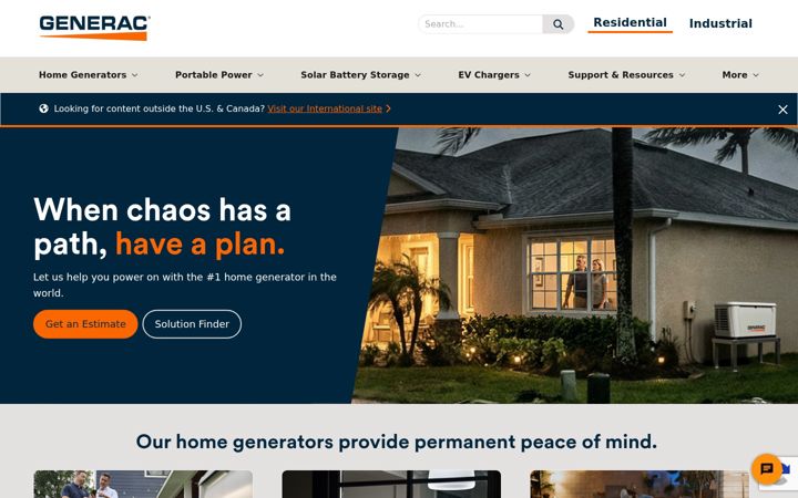 Screenshot of generac.com