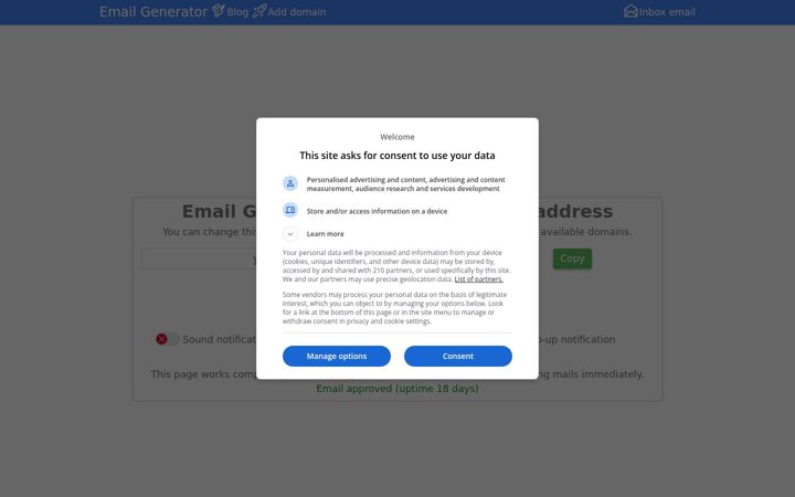 Screenshot of generator.email