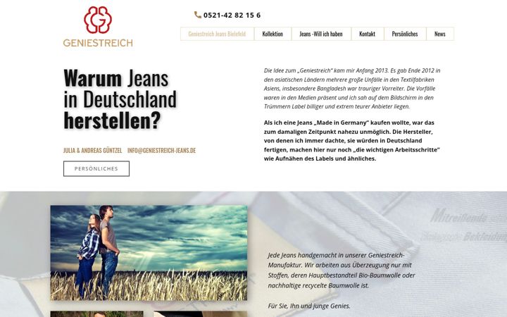 Captură de ecran a geniestreich-jeans.de