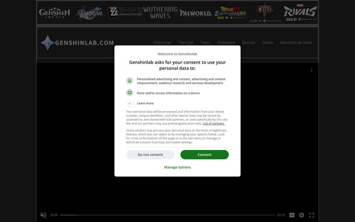 Captură de ecran a genshinlab.com