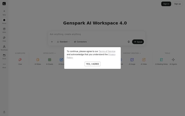 Captura de ecrã de genspark.ai