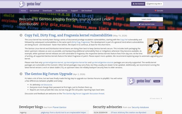 Screenshot di gentoo.org