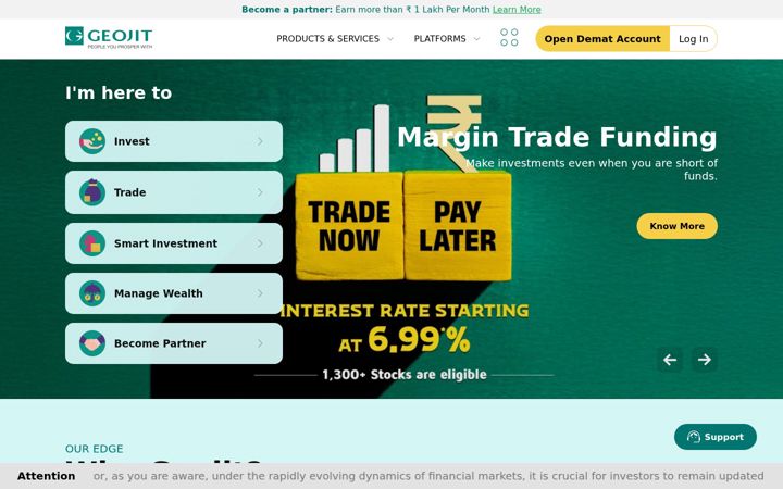 Screenshot of geojit.com