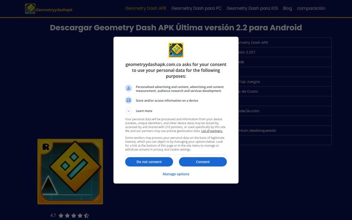 Screenshot of geometryydashapk.com.co