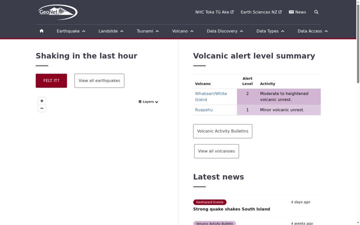 Screenshot of geonet.org.nz