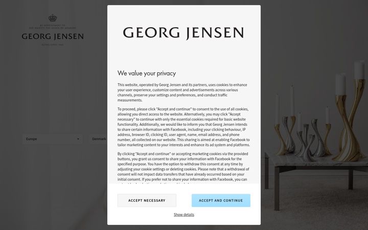Skærmbillede af georgjensen.com