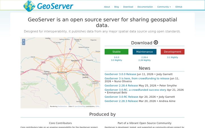 Screenshot of geoserver.org