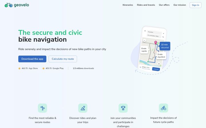 Screenshot of geovelo.app