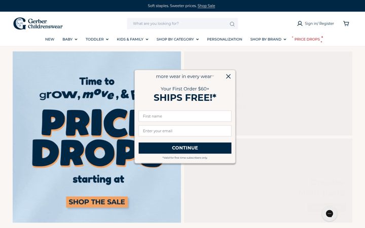 Screenshot of gerberchildrenswear.com