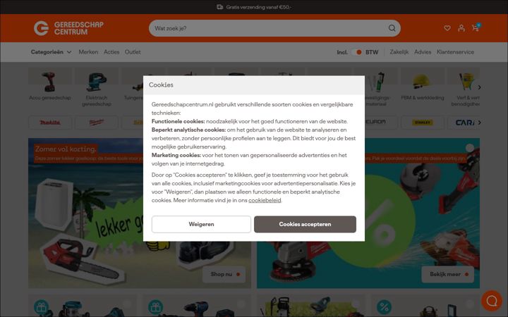 Screenshot of gereedschapcentrum.nl