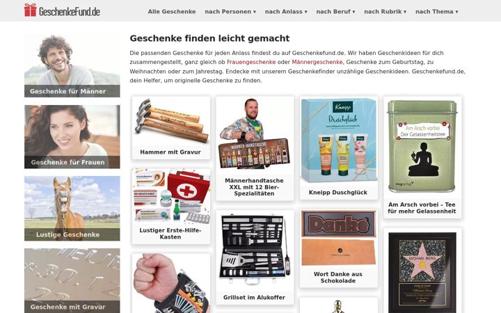 Screenshot von geschenkefund.de