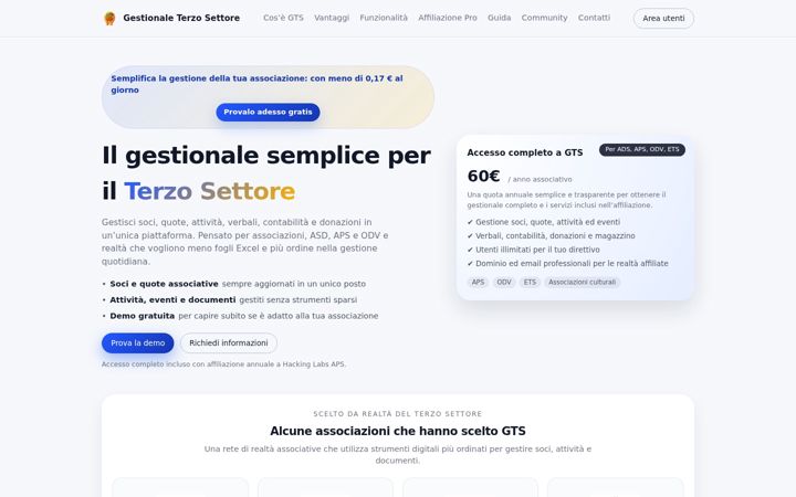 Screenshot of gestionaleterzosettore.it