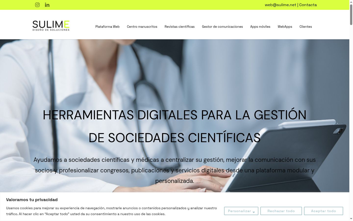 Captura de pantalla del banner de consentimiento mostrado antes de cualquier interacción