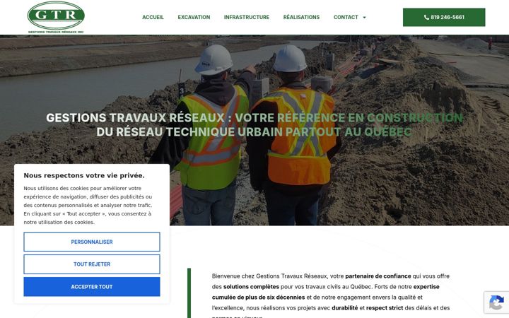 Screenshot of gestionstravauxreseaux.ca