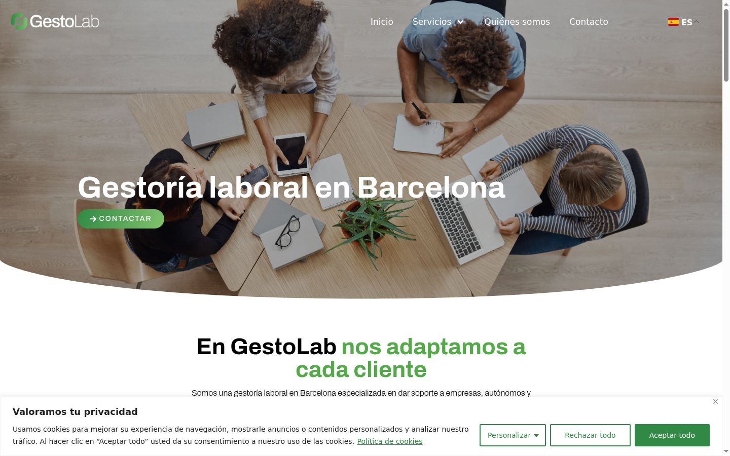 Captura de pantalla del banner de consentimiento mostrado antes de cualquier interacción