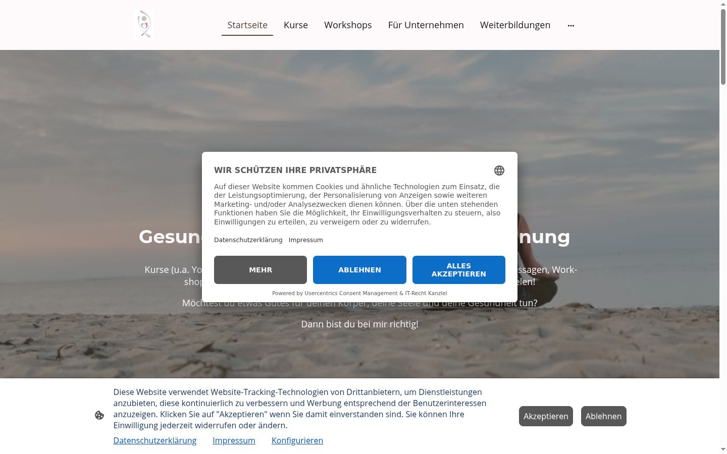 Screenshot del banner di consenso mostrato prima di qualsiasi interazione