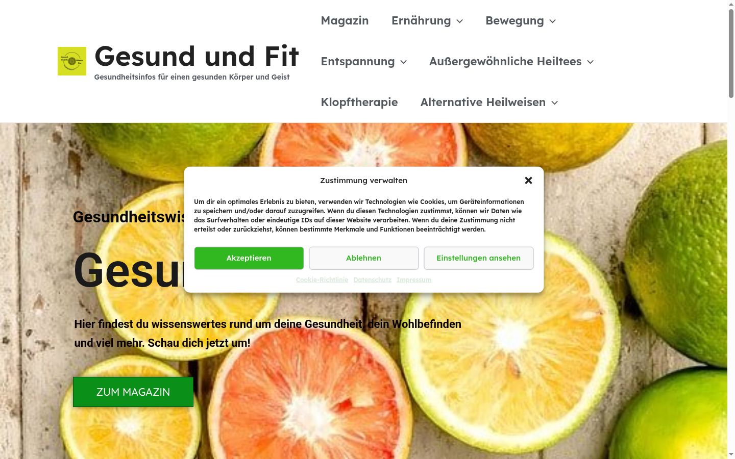 Screenshot des Einwilligungsbanners vor jeglicher Interaktion