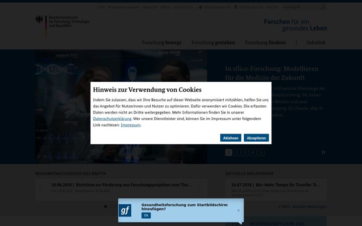 Screenshot of gesundheitsforschung-bmftr.de