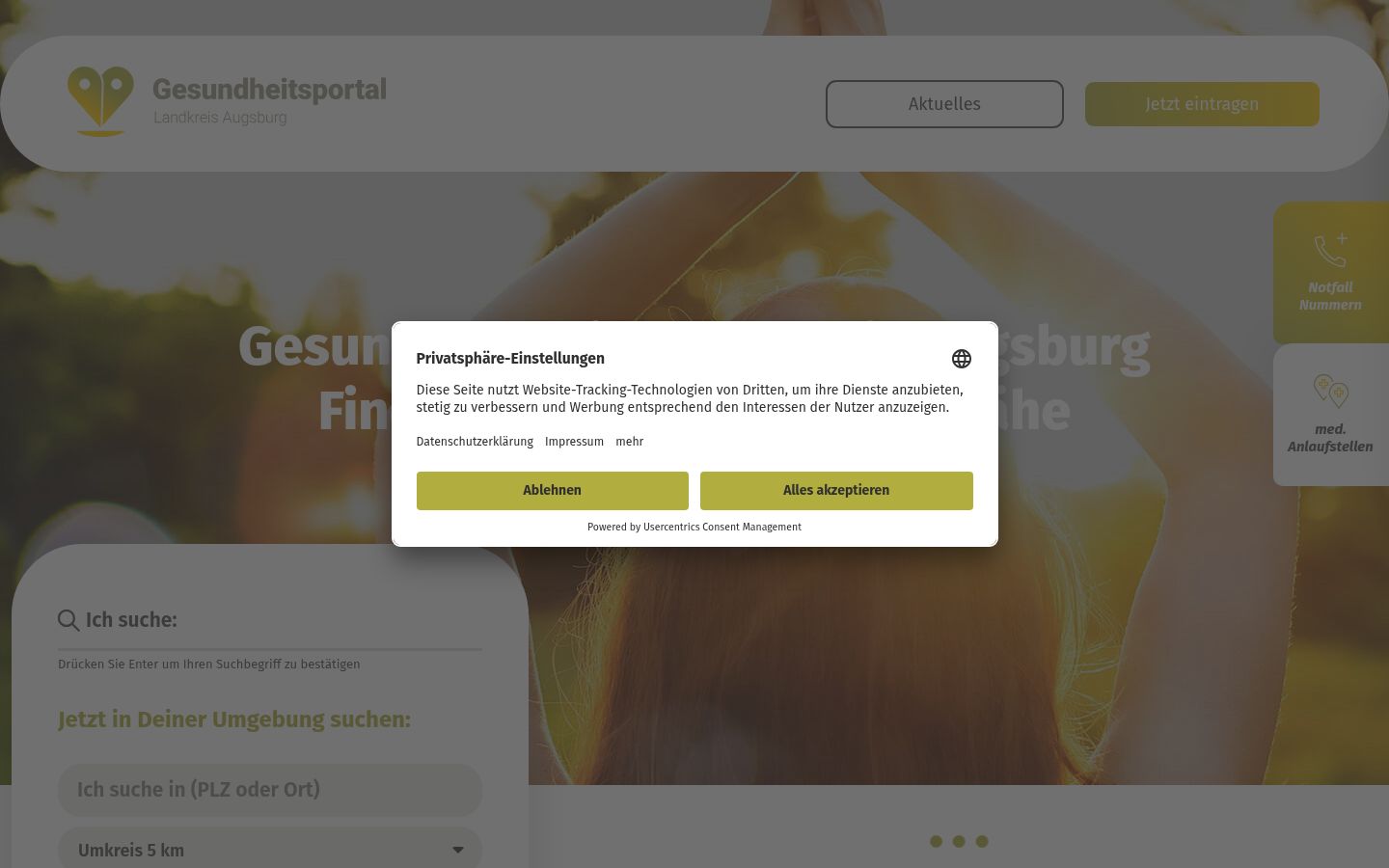 Capture d'écran de la bannière de consentement affichée avant toute interaction