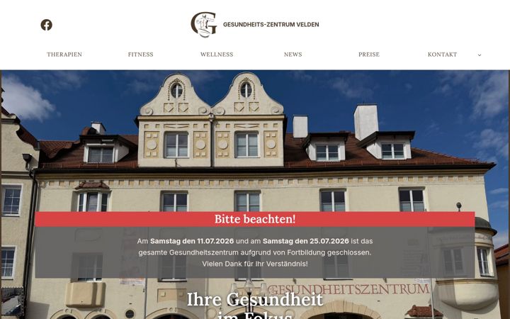 Kuvakaappaus sivustosta gesundheitszentrum-velden.de