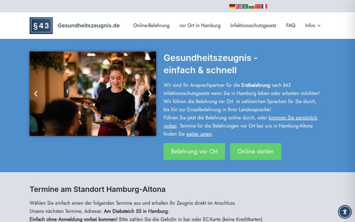 Screenshot of gesundheitszeugnis.de