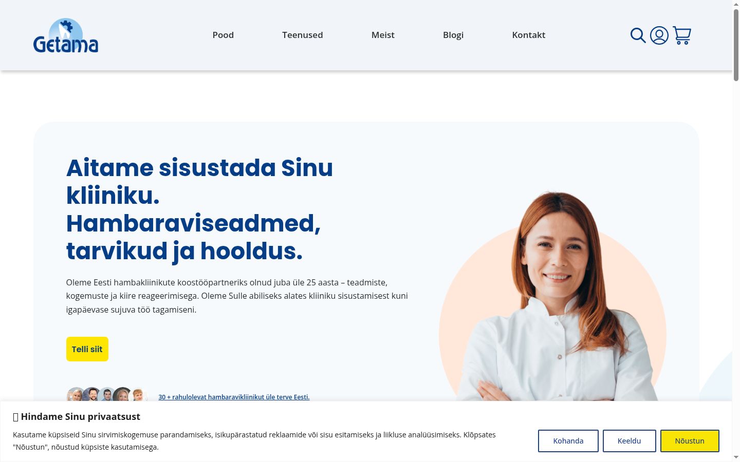 Ekraanipilt nõusolekubännerist, mida näidati enne mis tahes suhtlust