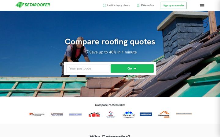 Screenshot of getaroofer.co.uk