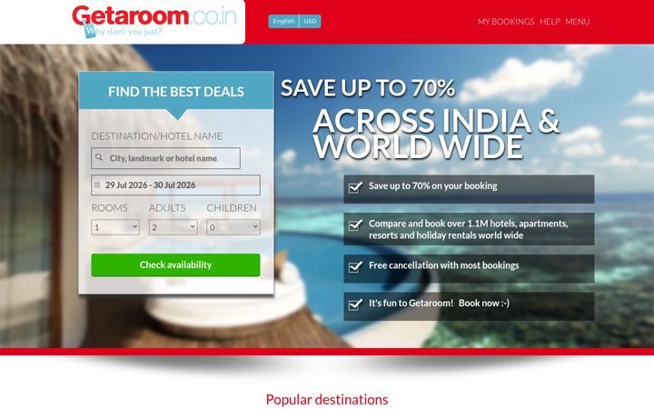Skärmbild av getaroom.co.in