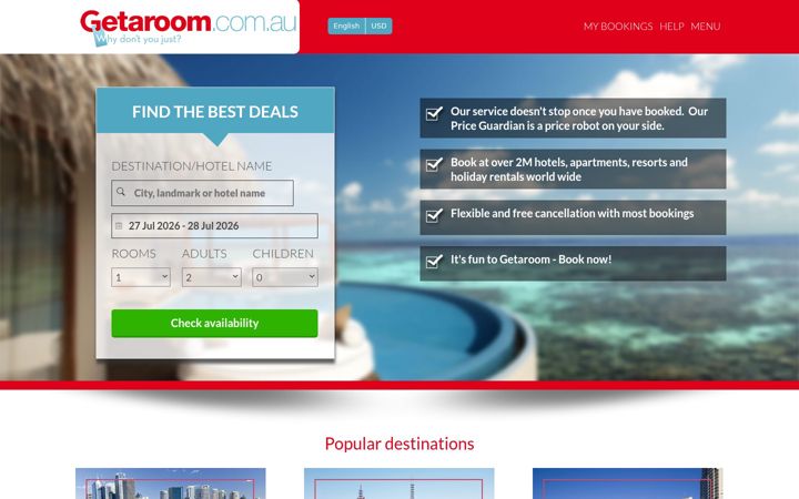 Screenshot of getaroom.com.au
