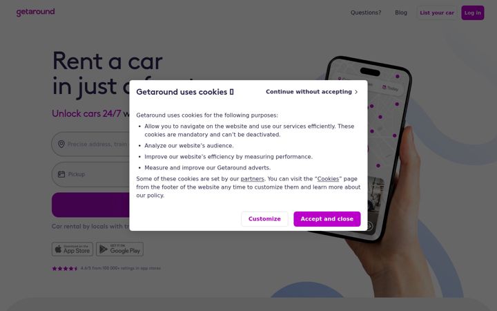 Zrzut ekranu getaround.com