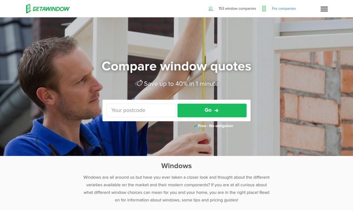 Screenshot of getawindow.co.uk