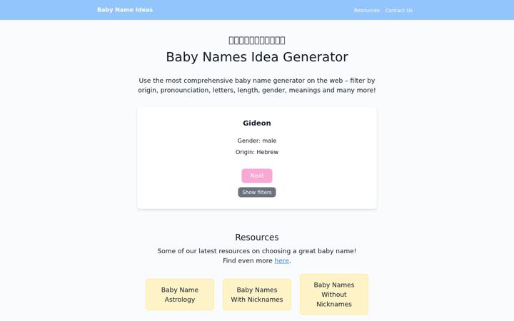 Screenshot of getbabynameideas.com