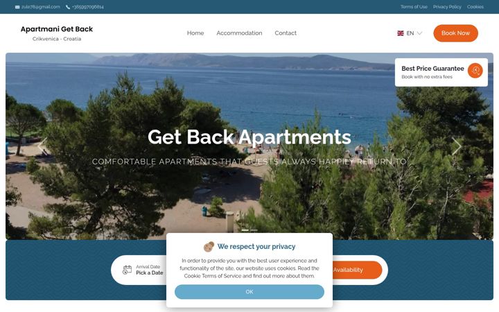 Screenshot of getback-apartmani.com