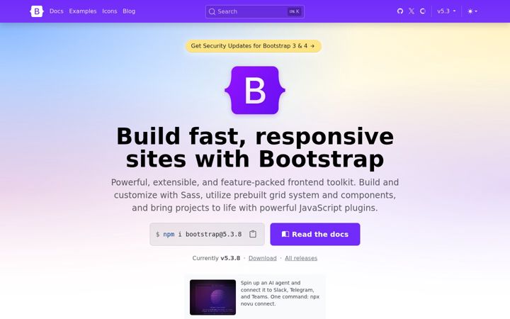 Skærmbillede af getbootstrap.com